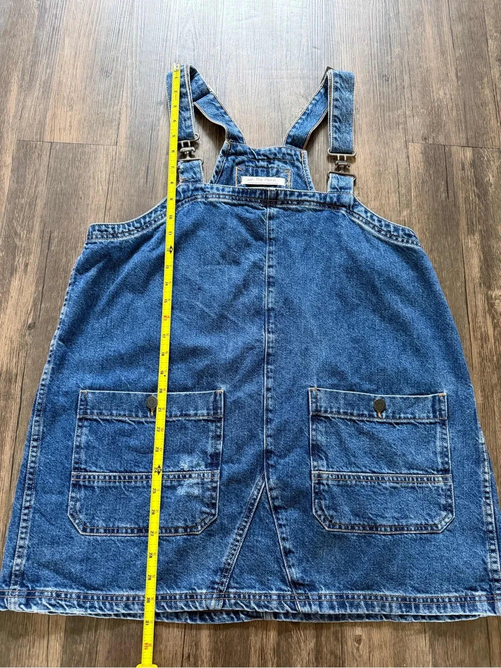 Free People Overall Smock Denim Dark Wash Distressed Mini Short Dress Casual M